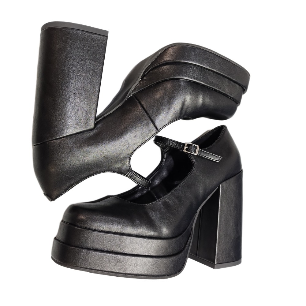 Wild Pair Octavia Mary Jane Heels Womens US Size 7 Black Block Heel Square Toe